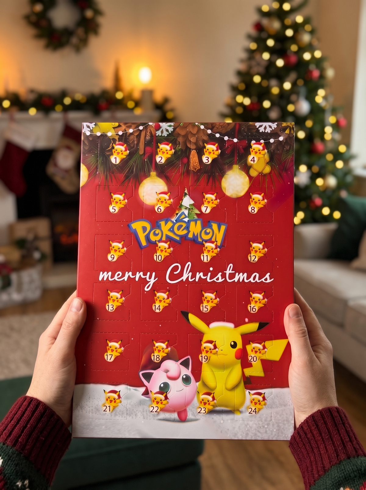 Hands holding the advent calendar box to show its size